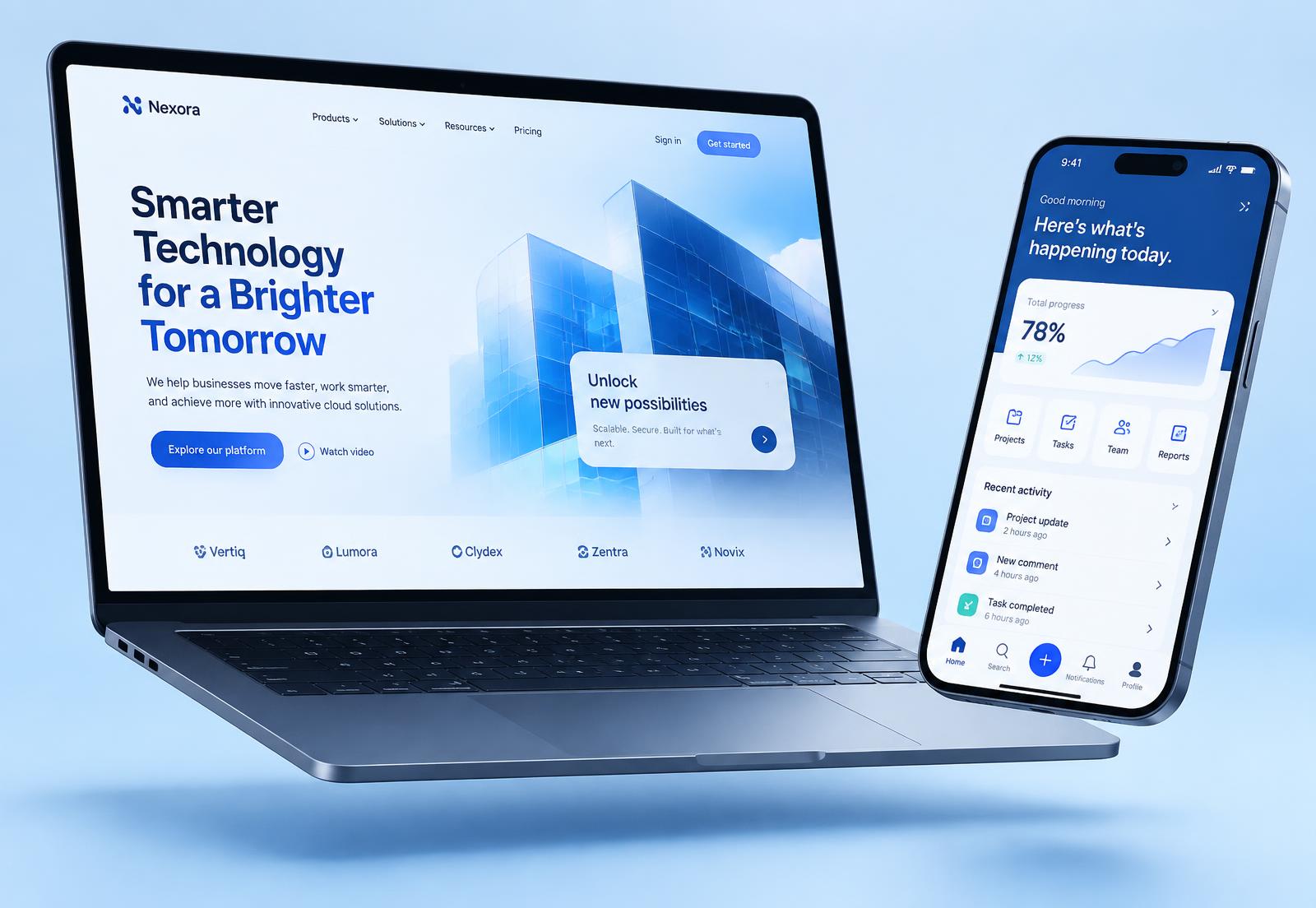 Laptop and smartphone showing a modern website and mobile app built by MiloTech